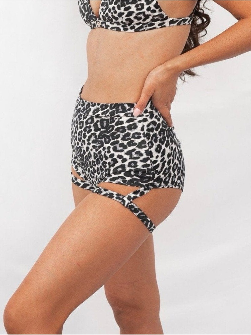 Lunalae Leopard Print High Waist Strappy Pole Rave Bottoms